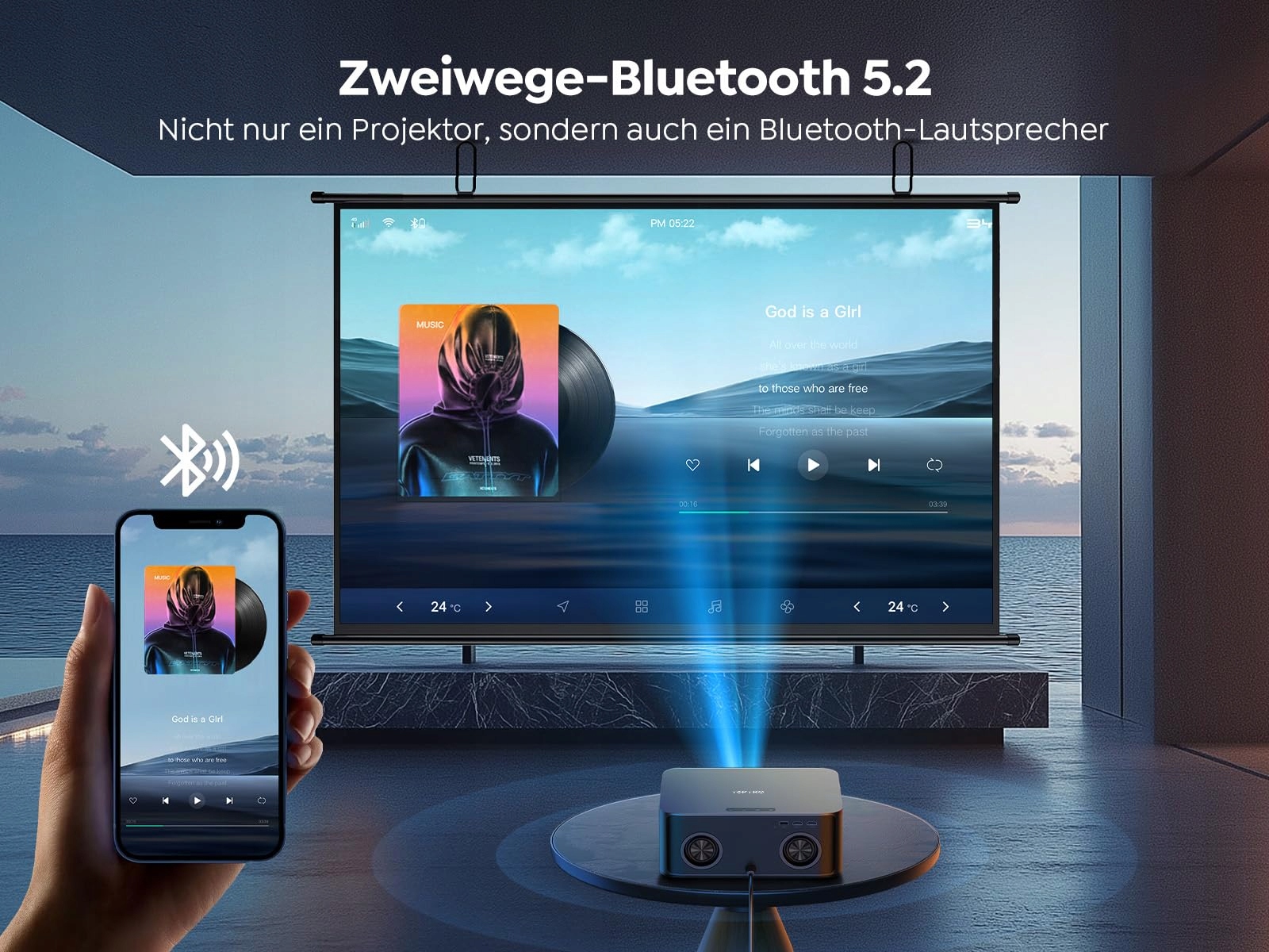TOPTRO Projektor 4K 1200 ANSI Netflix Dolby Audio Bluetooth WiFi Kino — miniatura 4