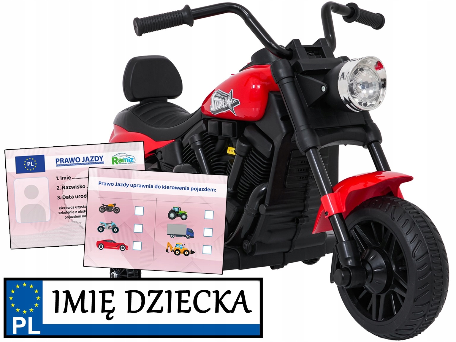 stablny motorek elektryczny dla dzieci Star dodatkowe kółka Tablica