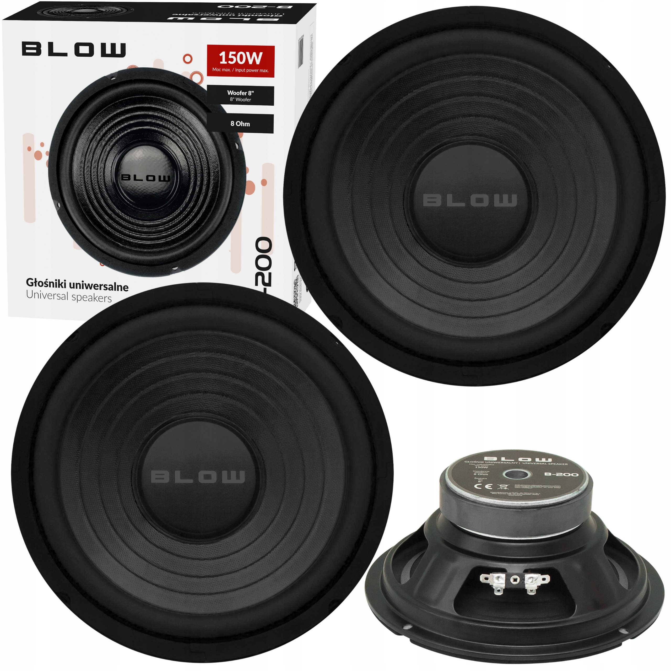 2x Basový Reproduktor Woofer 150W 200MM 20CM Basový Jednocestný GDN20 8"