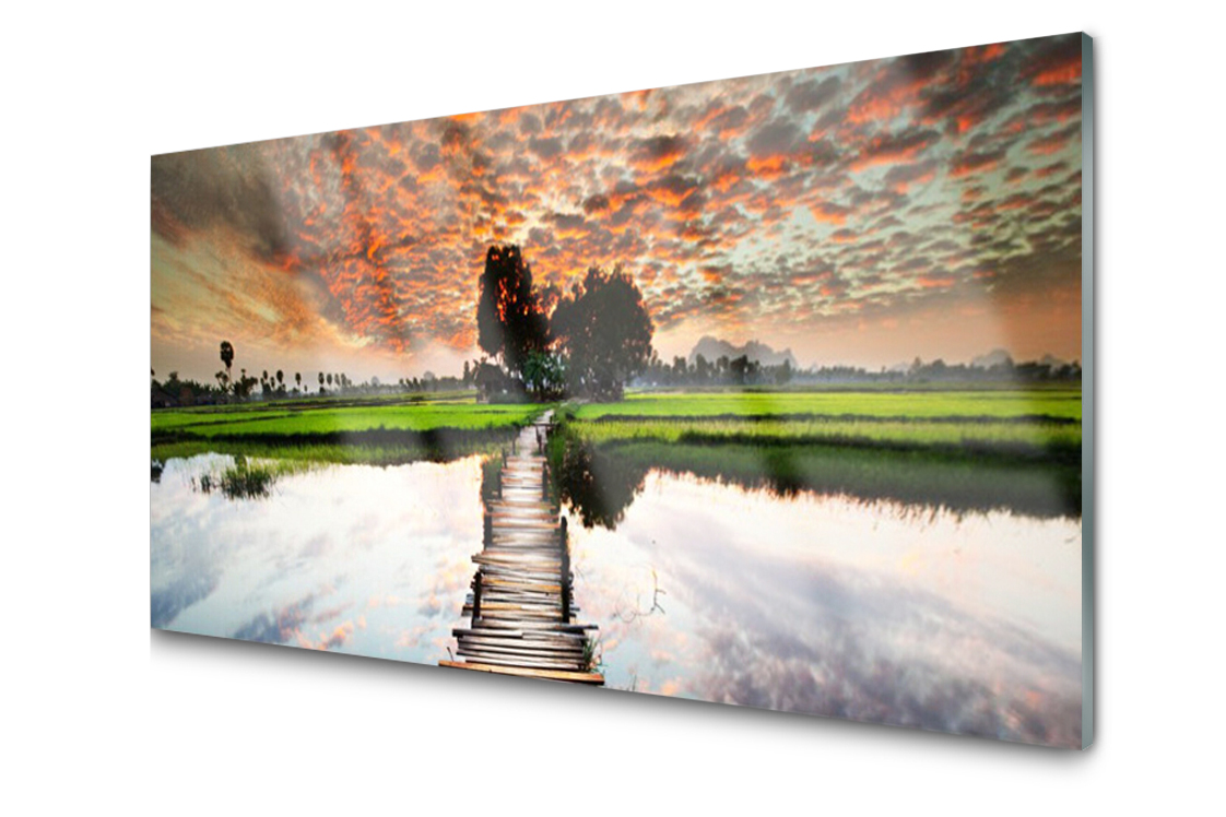 

Panel szklany dekor Most Jezioro 120x60 + Klej
