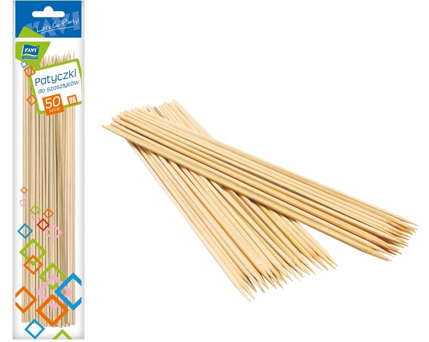 DŁUGIE DREWNIANE PATYCZKI DO SZASZŁYKÓW 25CM 50SZT