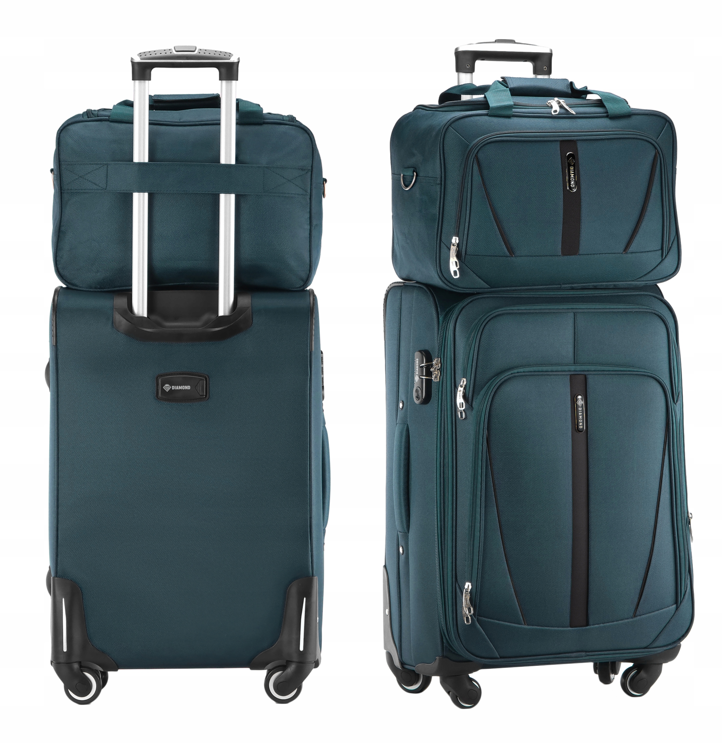 Set 2v1 Cestovní Kufr Střední M Taška Zelený Zavazadlo 4 Kolečka C330