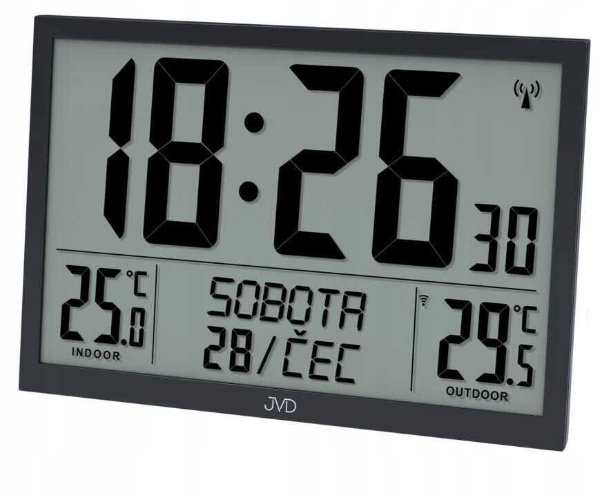 Veľký Hodinový LCD Budík Termometer Jvd RB9412.1 Dni V Týždni V Poľštine