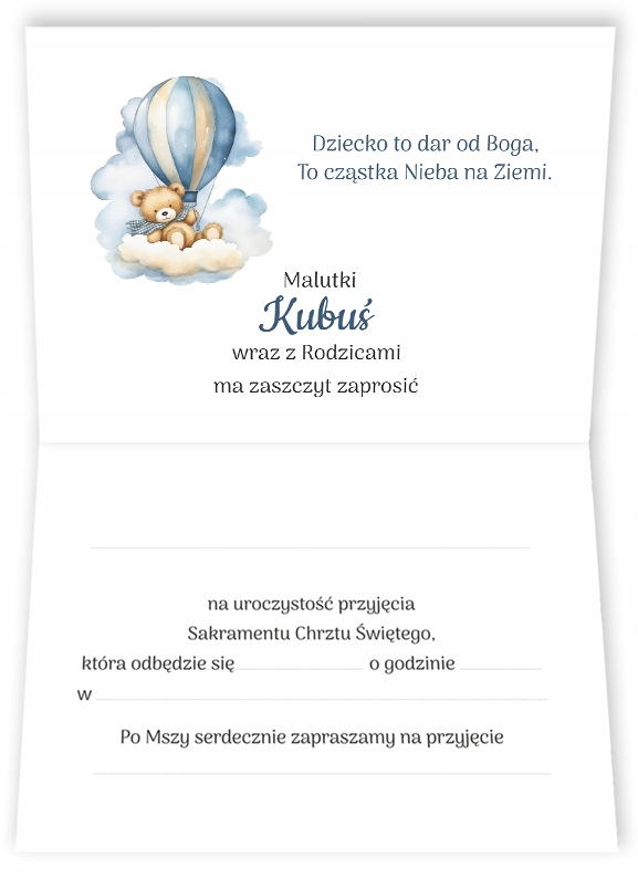 ZAPROSZENIA ze ZDJĘCIEM imieniem na CHRZEST ROCZEK Wysokość produktu 10.5 cm