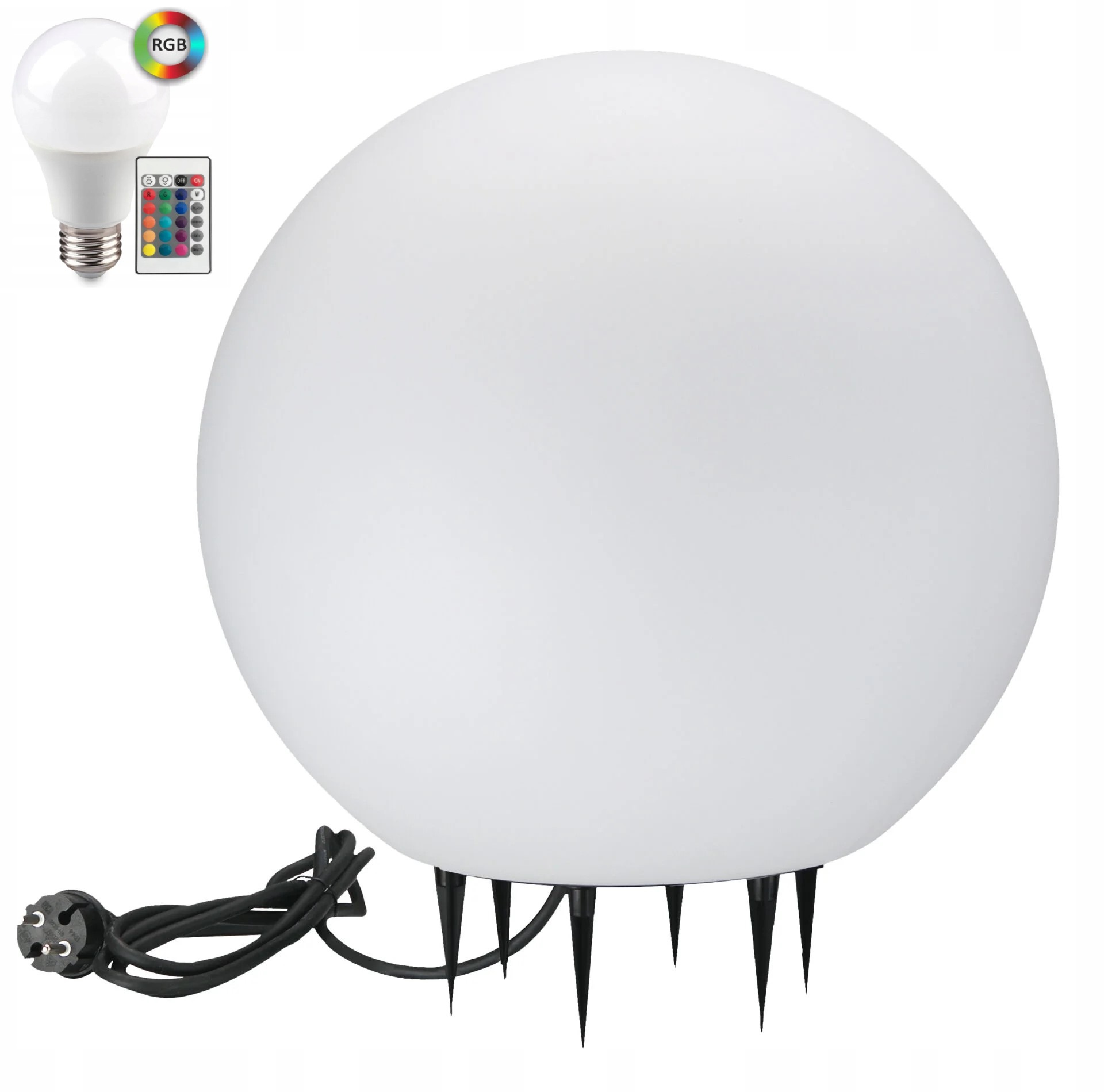 Lampa Ogrodowa Kula Do Ogrodu Led Biała Wbijana Przewód 230V E27 40cm IP65