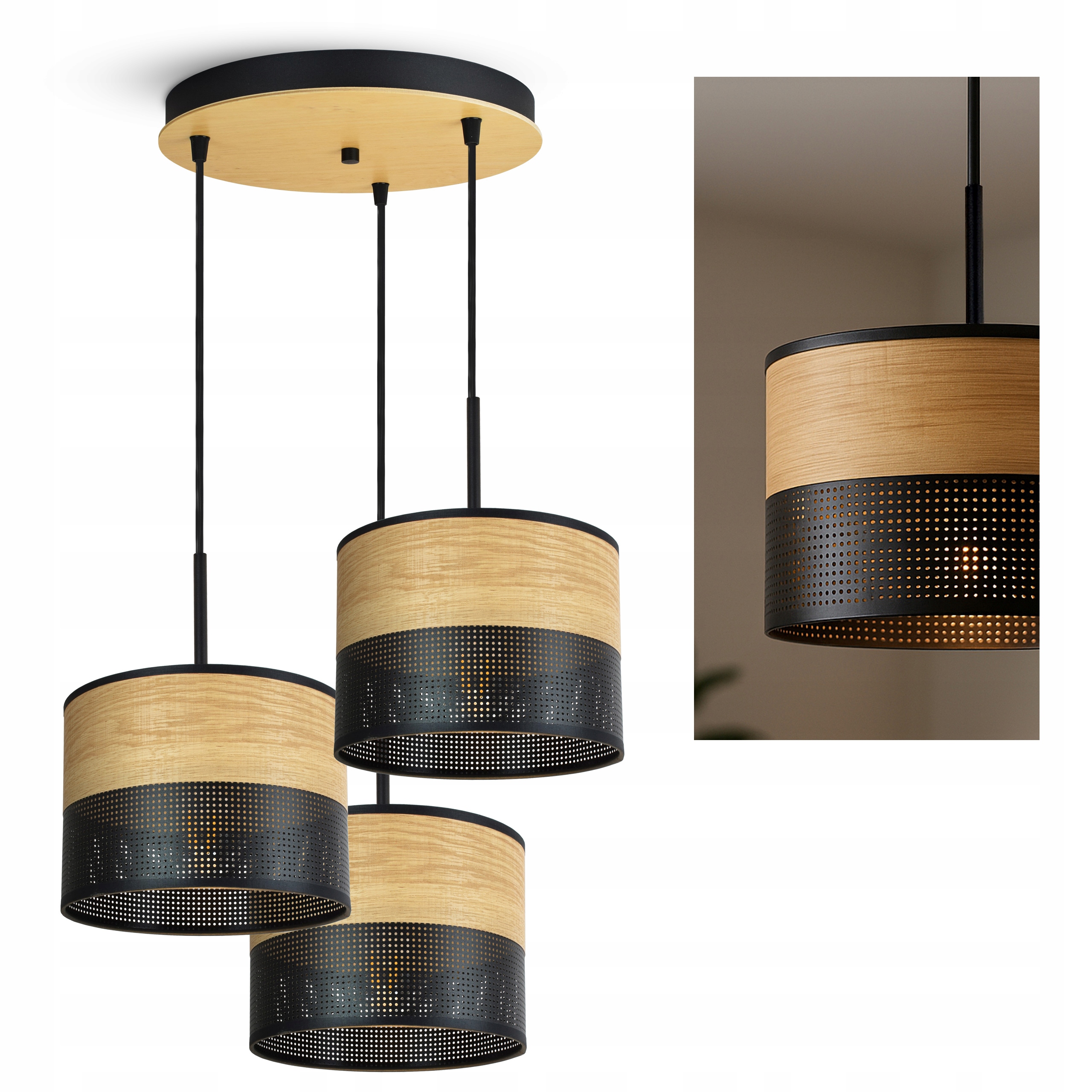 Lampa sufitowa wisząca żyrandol Czarna z Drewna 497-EZ3 nad stół Loft Led