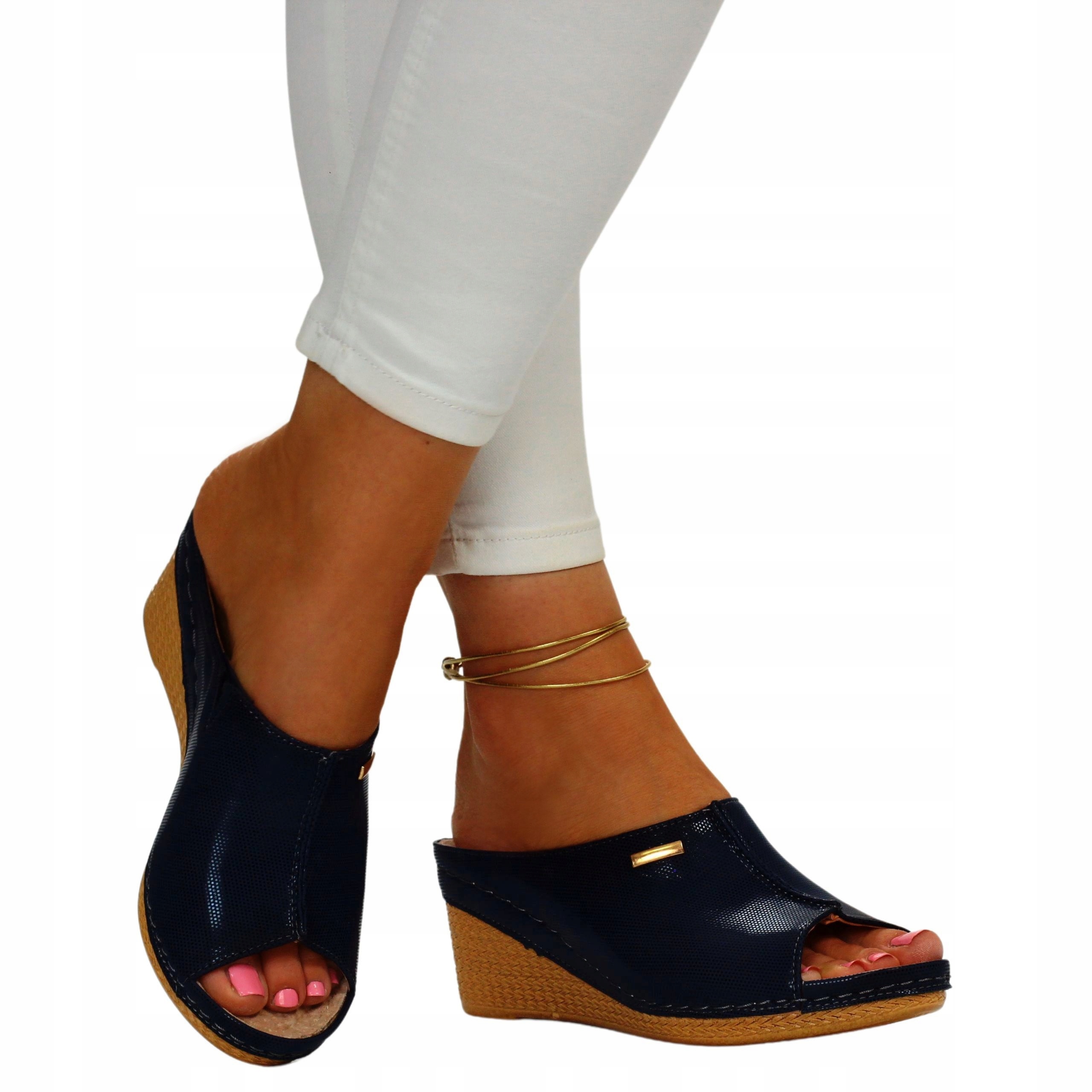 KLAPKI DAMSKIE PROFILOWANE SKÓRA SZYTE WYSOKIE