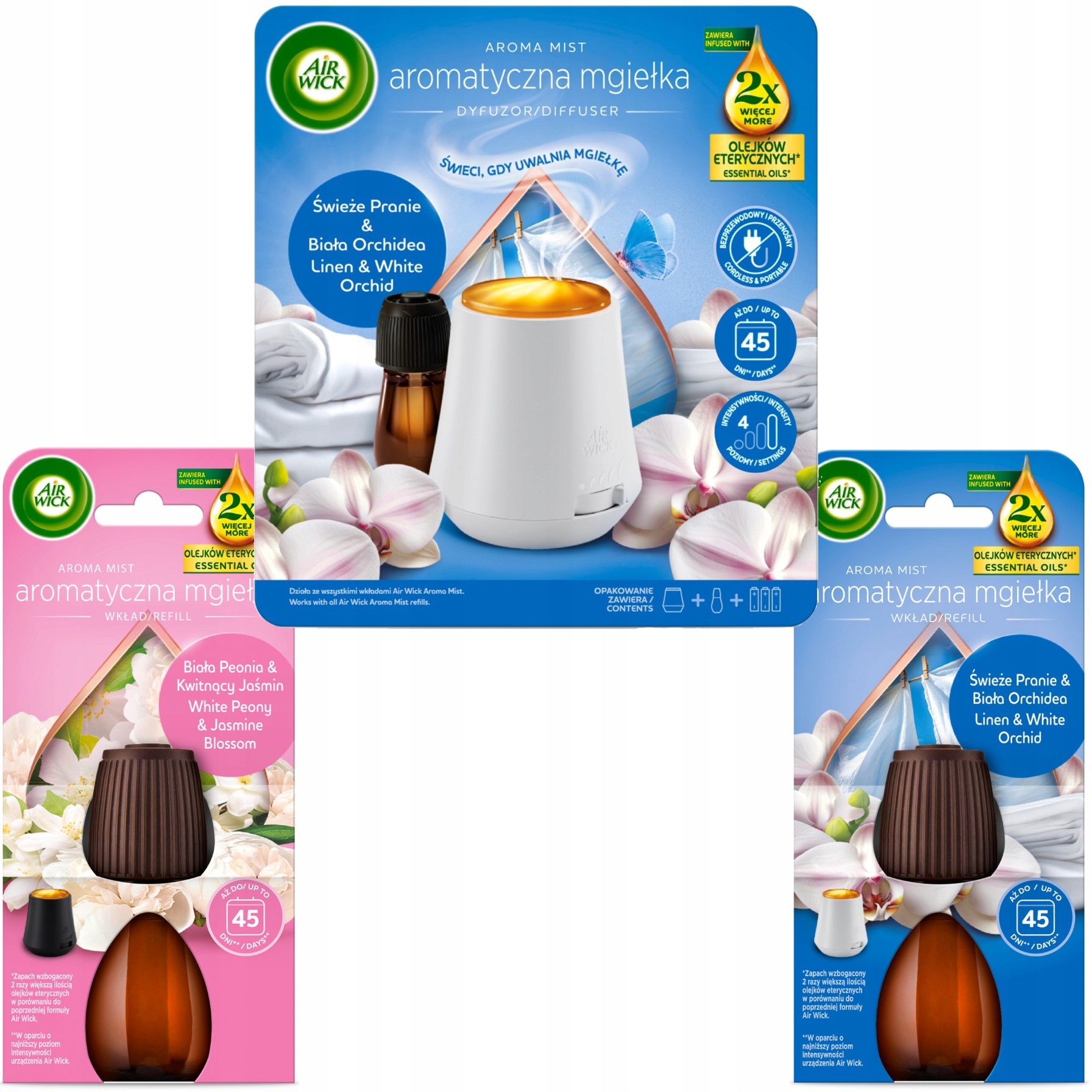 Levně Air Wick Mlha Komplet Čerstvé Prádlo Bílá Orchidej Náhradní náplň 2x20 ml