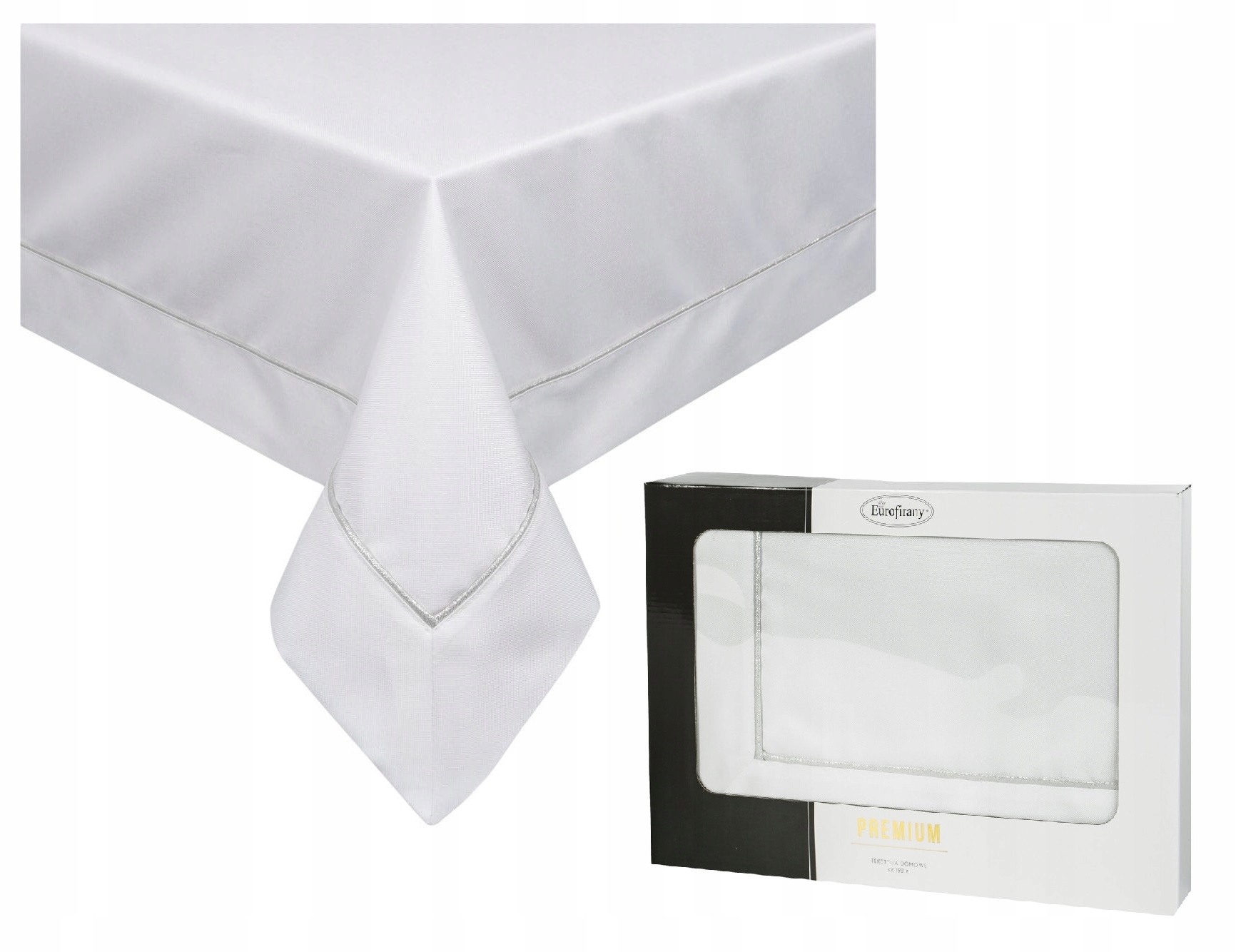 Obrus na stół gładki z kantą Eurofirany Madele biały 140x220