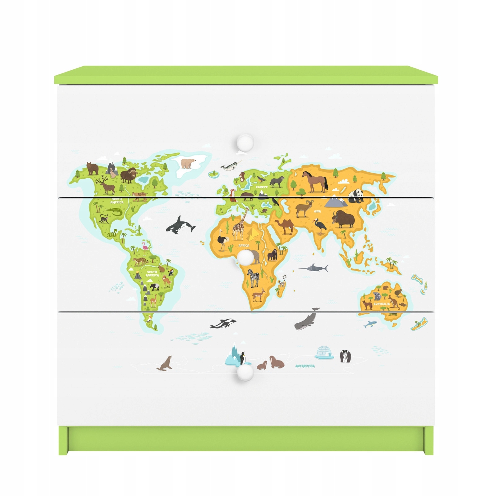 Komoda Babydreams zelená grafika Mapa 80 cm