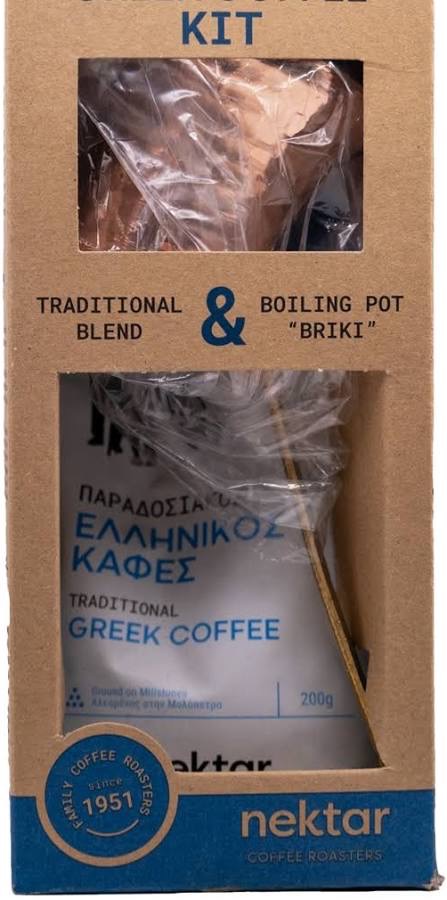 Kawa Grecka Nektar mielona 200g Tradycyjna tygielek mosiężny Briki zestaw