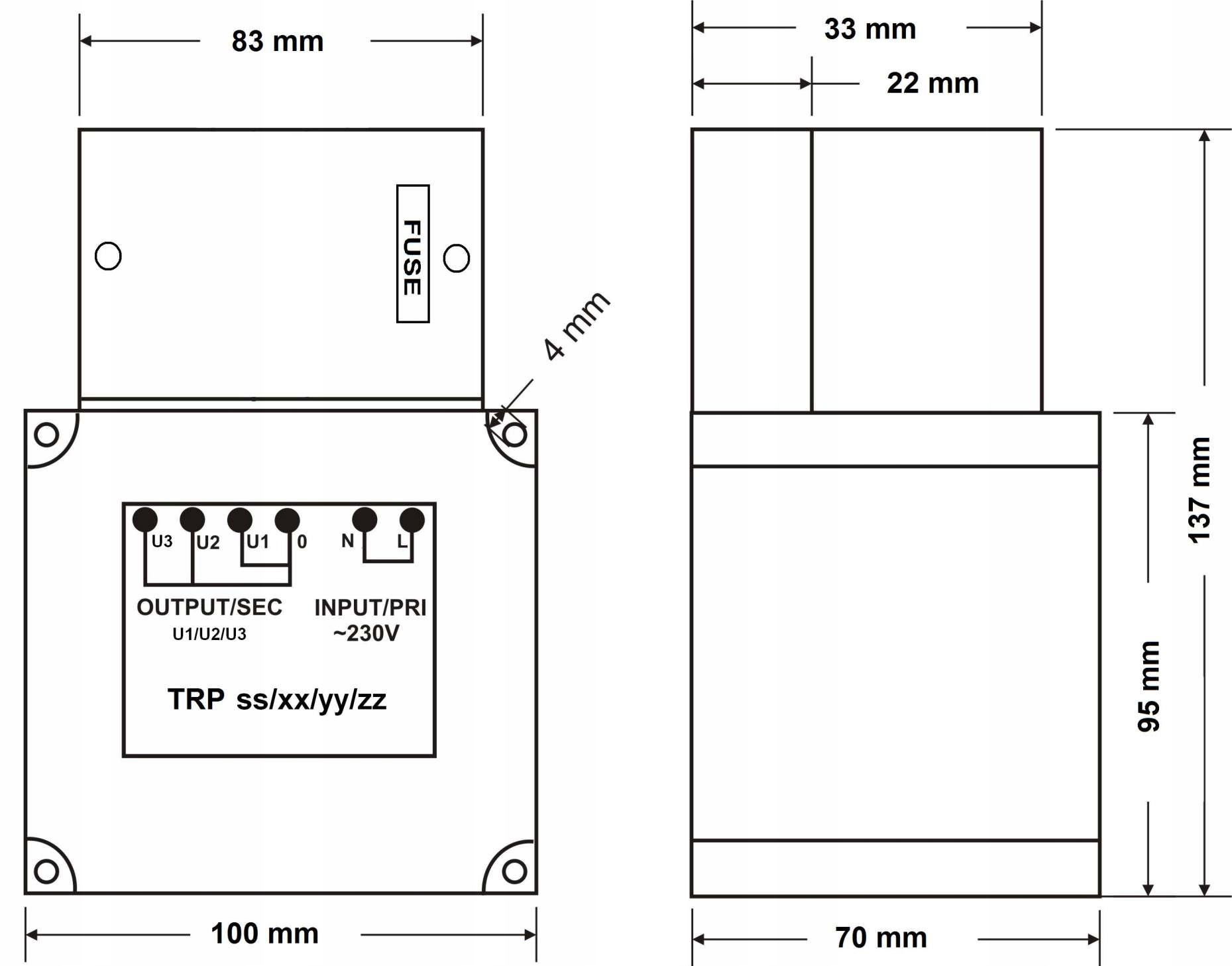 Transformator Pulsar AWT800 - TRP 80VA/16V/18V/20V Waga produktu z opakowaniem jednostkowym 1.5 kg