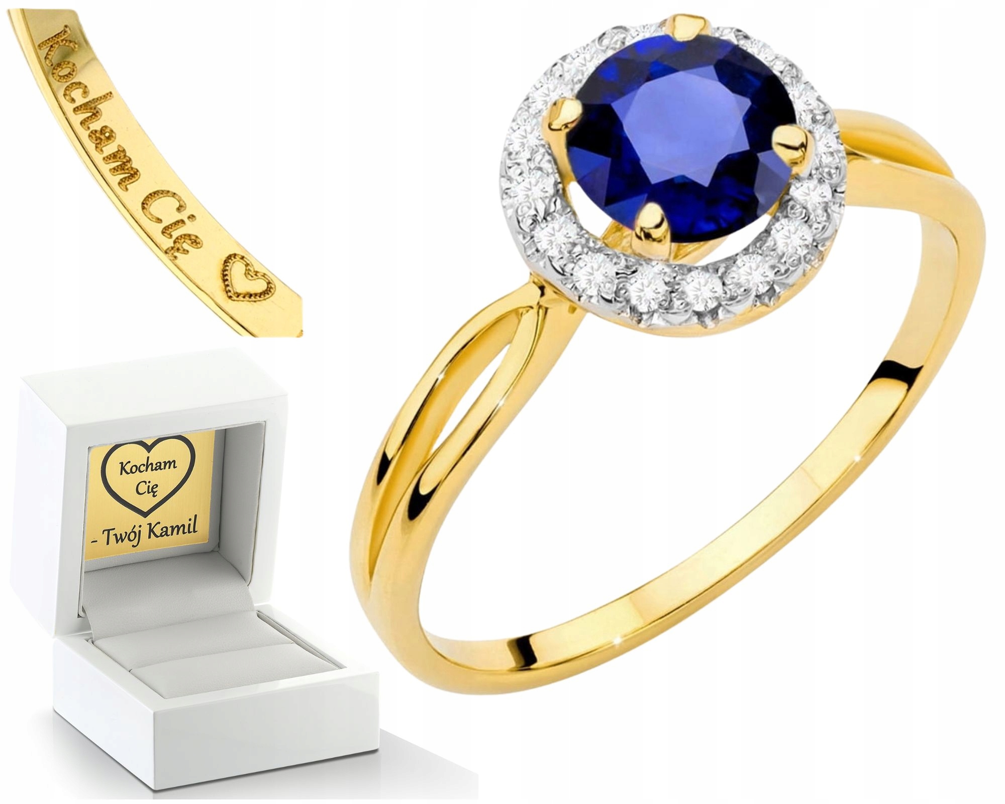 Zlatý Prstýnek Se Safírem A Brilianty 585 Diamanty Dárek