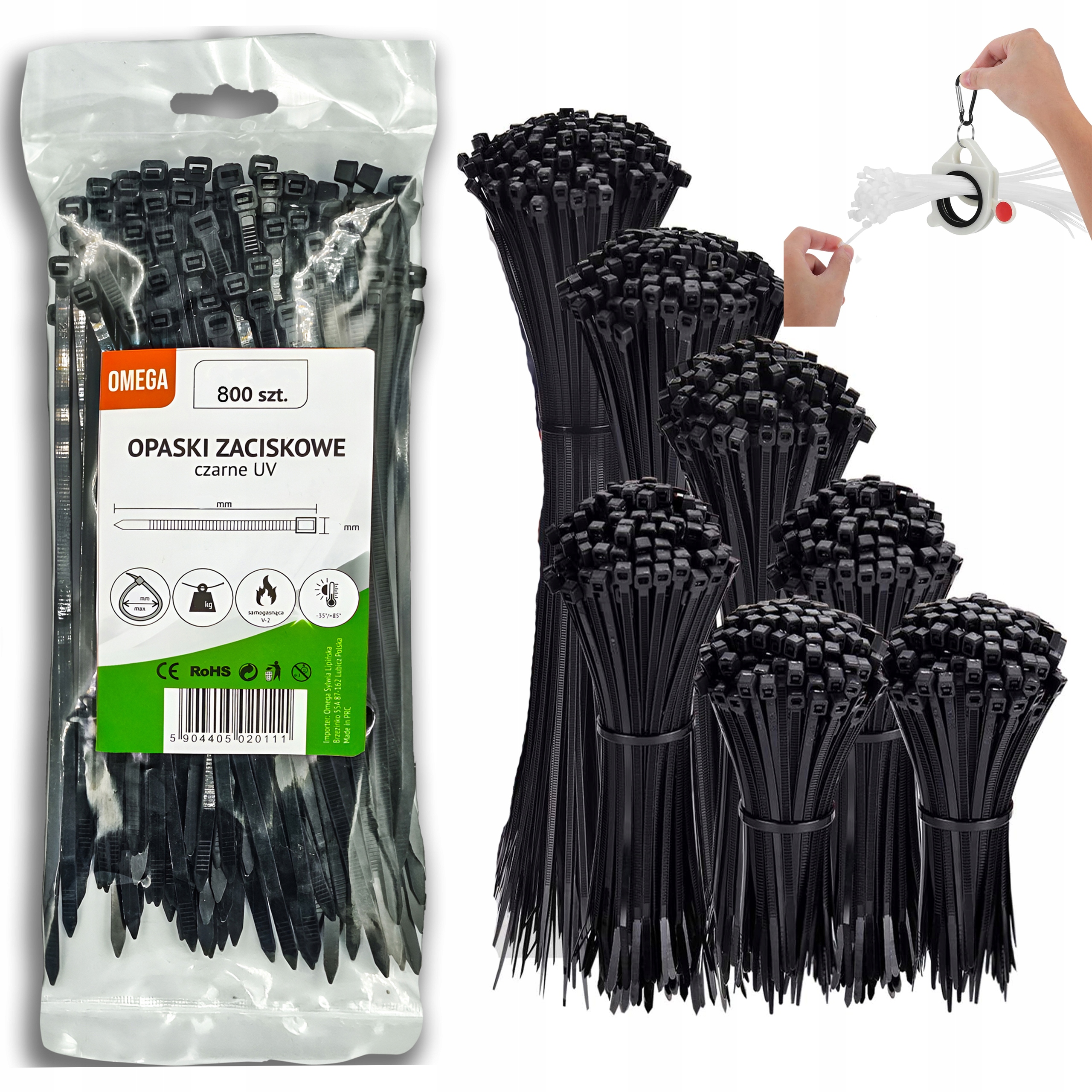 Zestaw XXL 800 szt. Opaski Trytki Zaciskowe Kablowe Uv Czarne Organizer