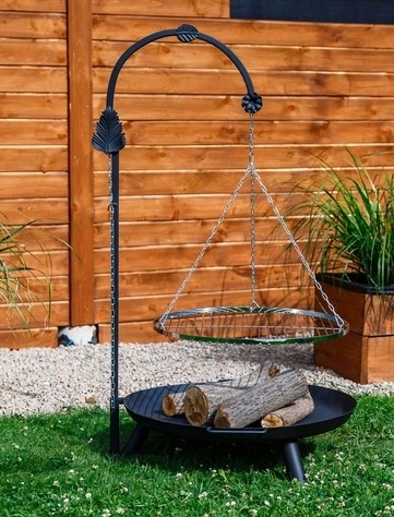 Grill Ogrodowy na wysięgniku Żuraw ruszt nierdzewny palenisko trójnóg