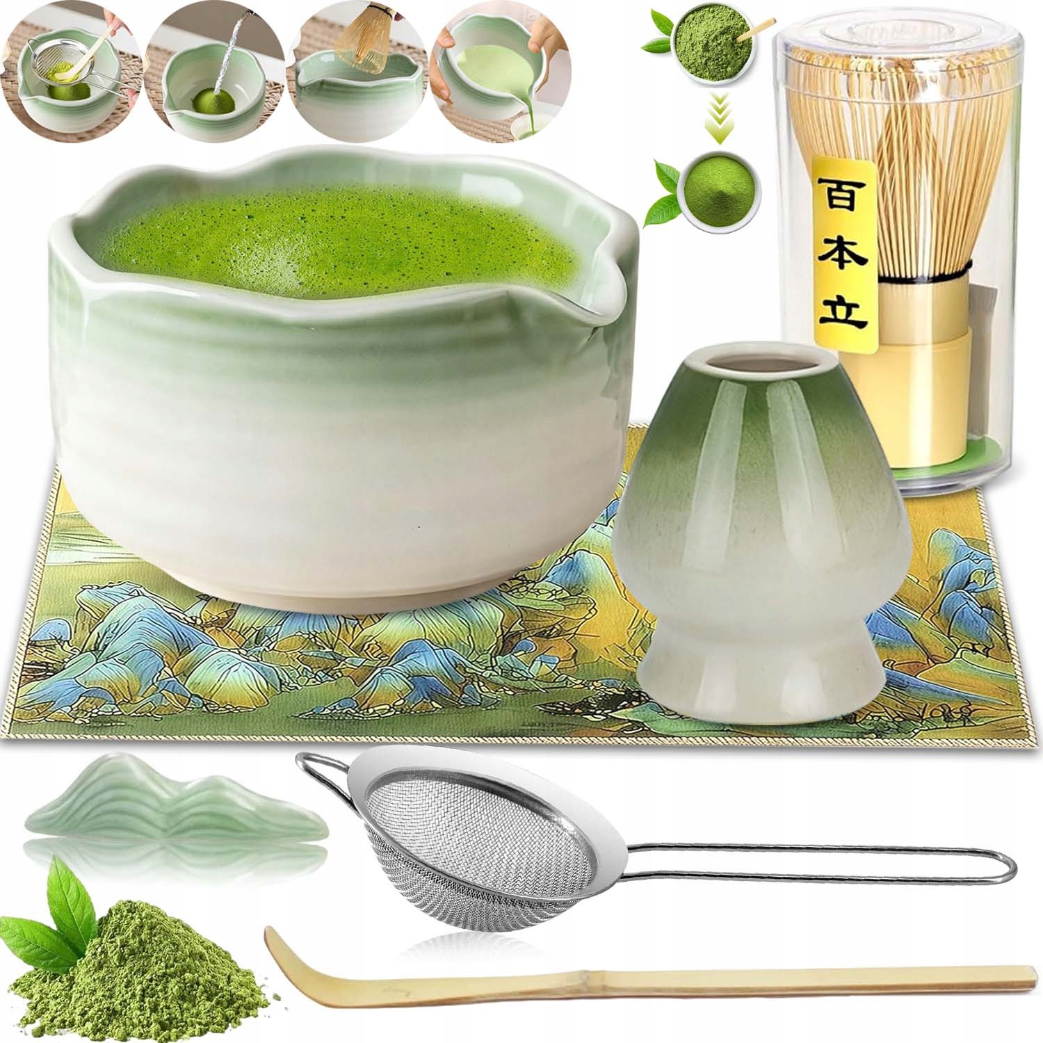 Levně Sada Metličky A Štětce Na Matcha Čaj, Keramická, 7 Ks, Ideální Dárek