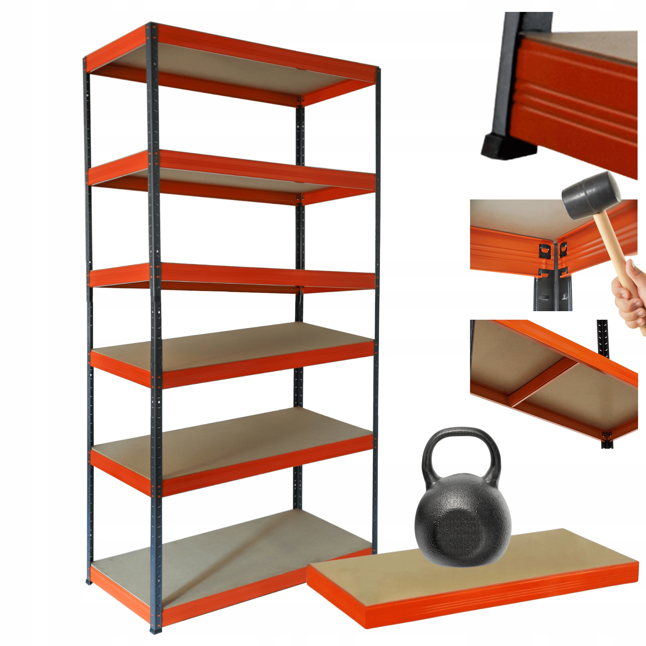 Kovový skladový regál Helios 213x75x60 cm 6Px175 kg Pevný