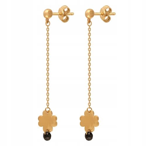 Dámské zlaté náušnice 585 s čtyřlístek a černým kamenem pro ženy 14k