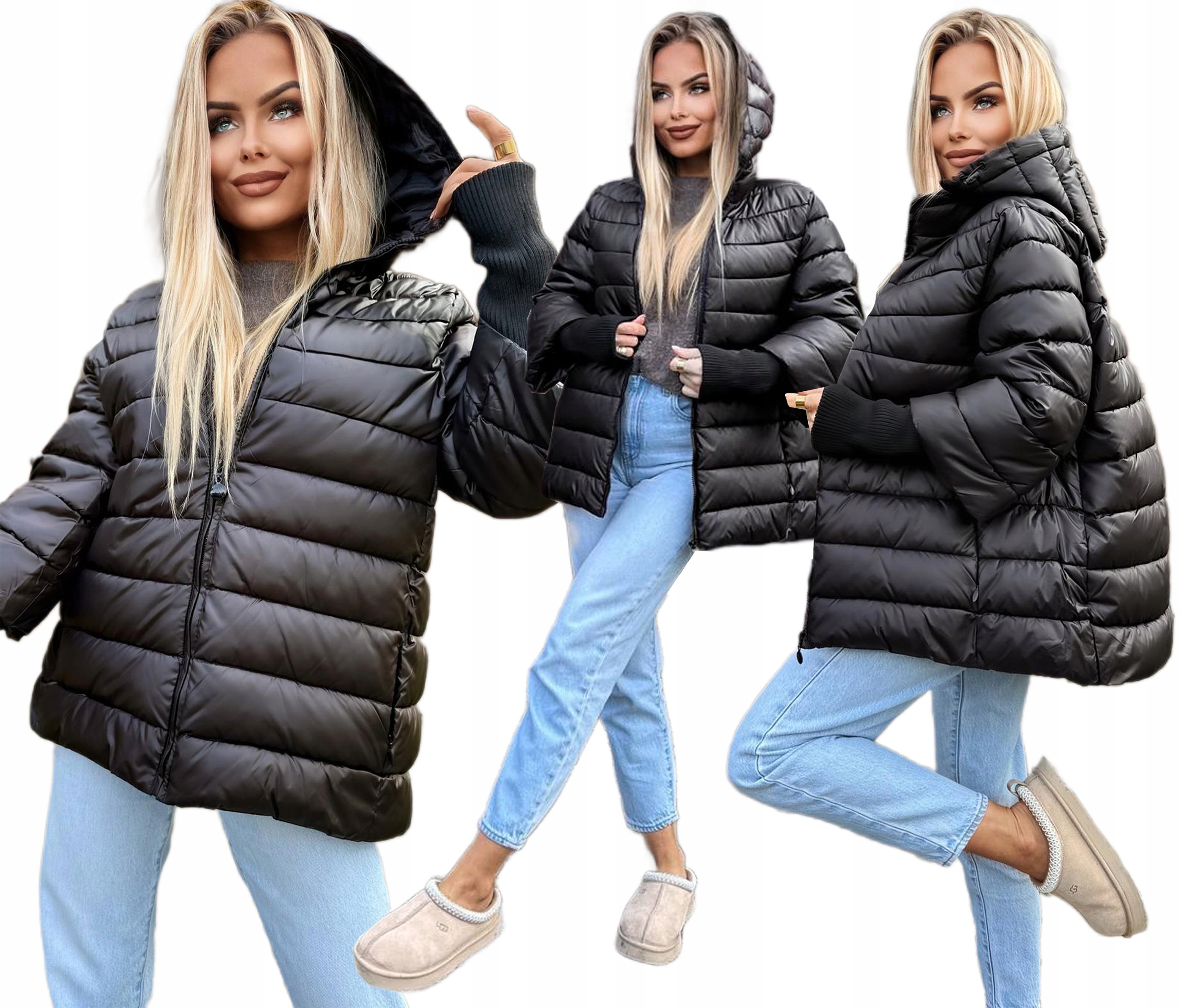 Silná teplá zimní dámská prošívaná bunda kapuce se stahovacími rukávy 54 Doris