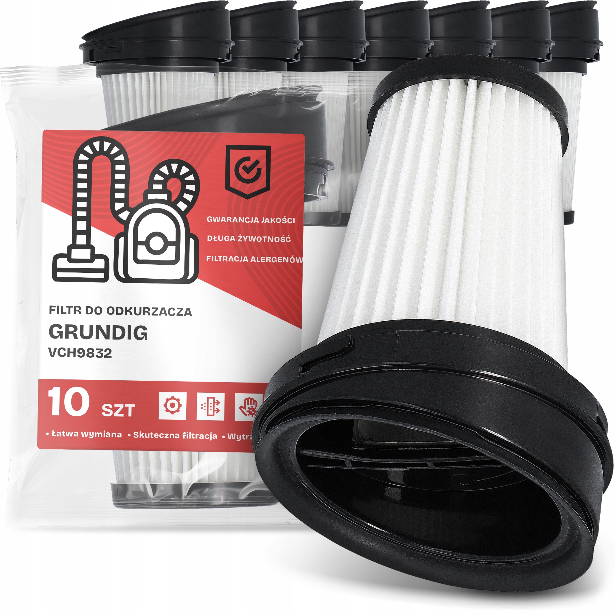 10 x Vzduchový Filtr pro vysavač Grundig VCH9832 Hepa Účinný Em-w