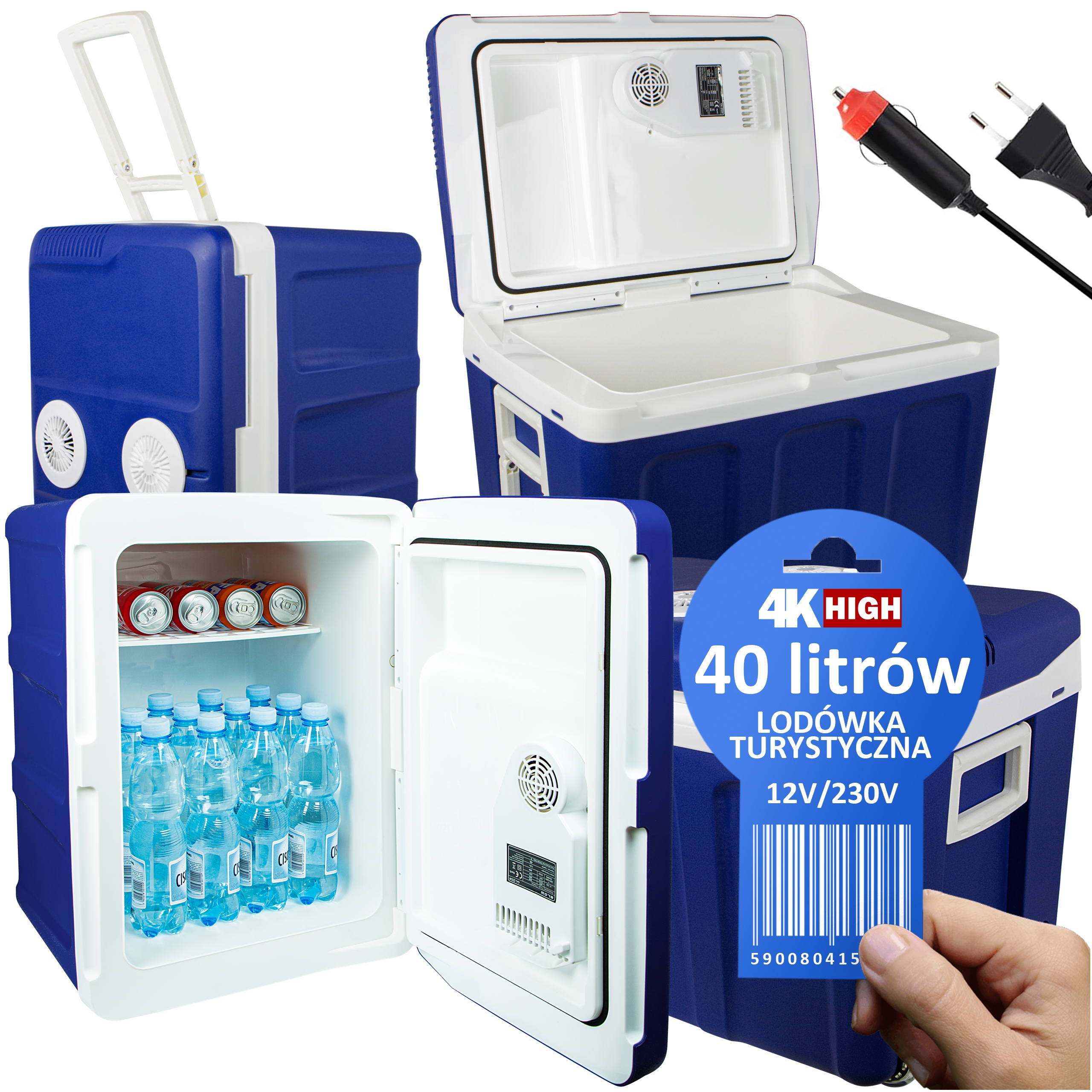 Turistická Lednička Automobilová Přenosná Výkonná 12V 230V Kolečka Držák 40L