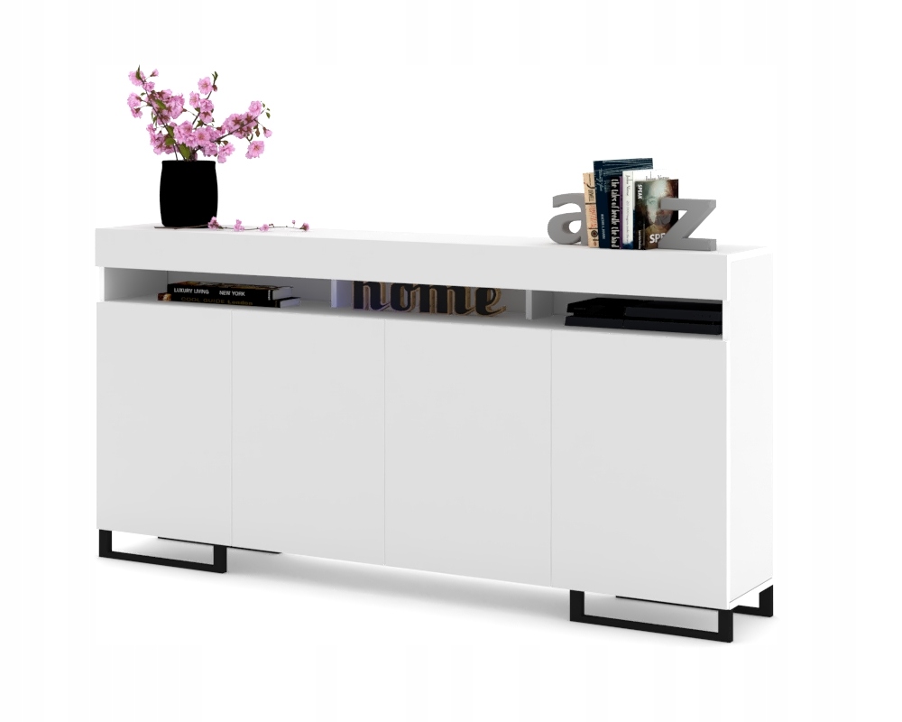 Velká komoda Vitrína do obývacího pokoje Luna 4D Kwadro 180 Bílá Matná