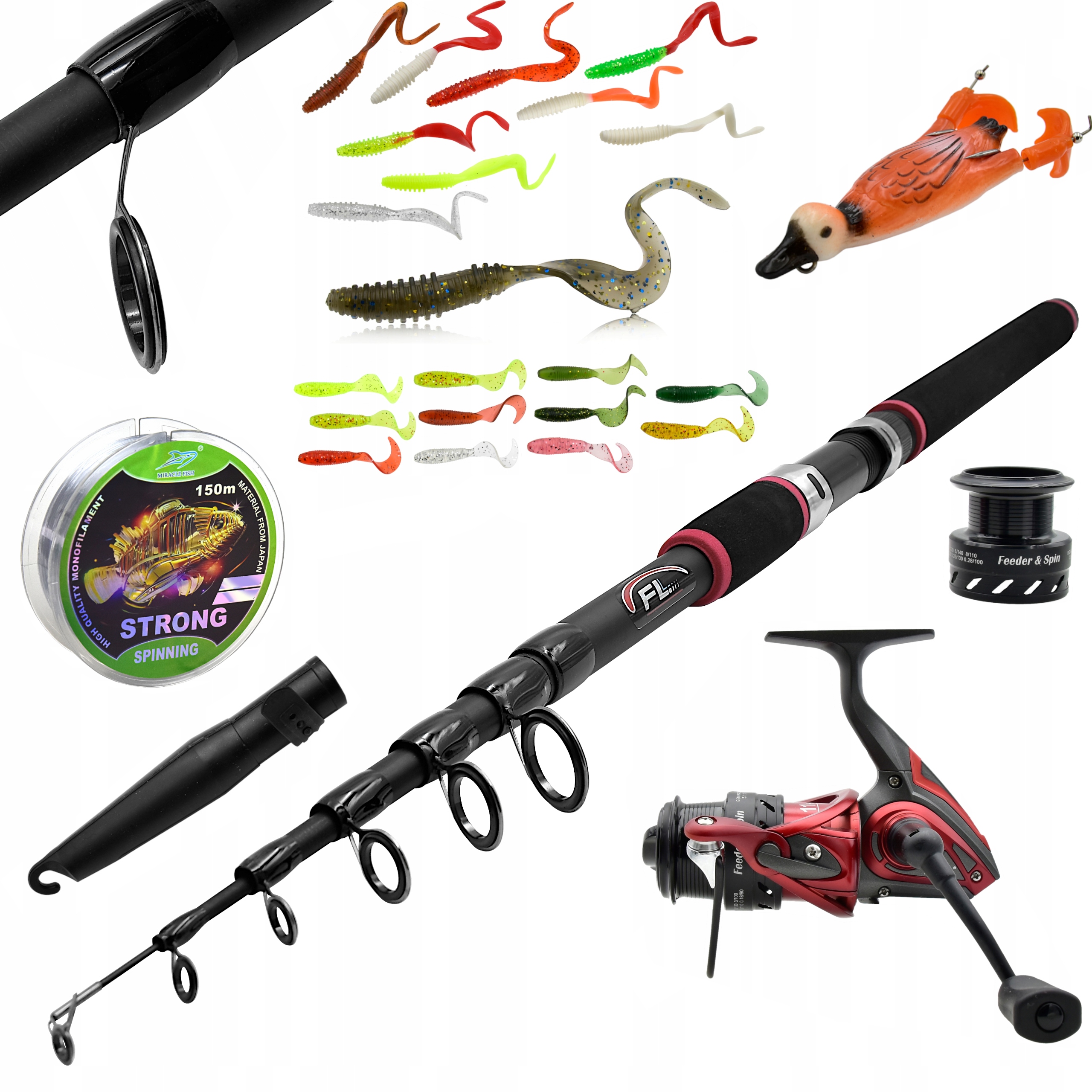 Zestaw Wędkarski Spinningowy 360cm Fl Mars Tele Spinning Kołowrotek Akces