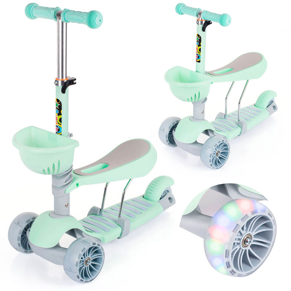 Hulajnoga Z Siedzeniem Dla Dzieci 3W1 Trójkołowa Balansowa Koła Led