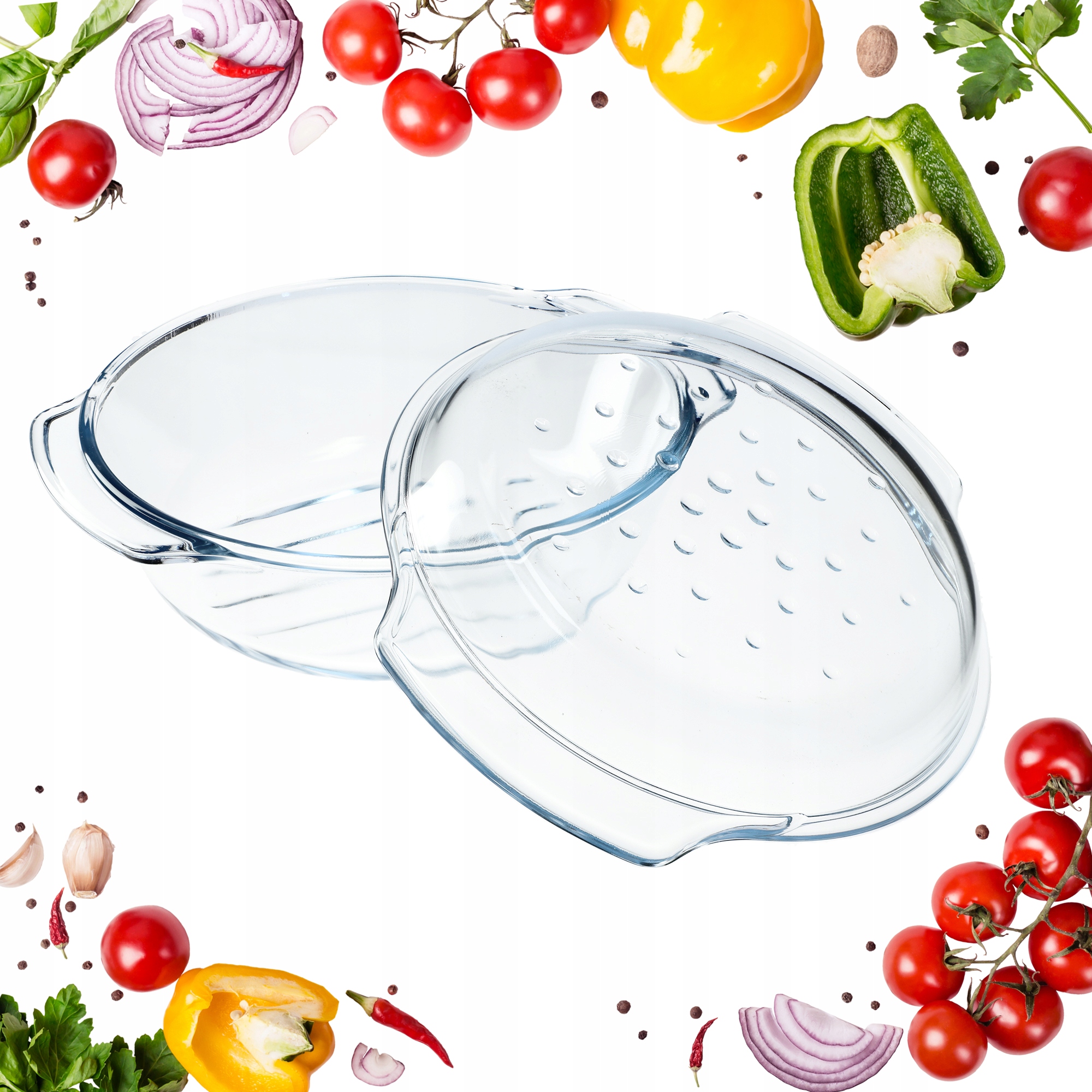 NACZYNIE ŻAROODPORNE Z POKRYWĄ 2,4L OKRĄGŁE Materiał szkło