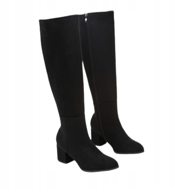 Černé dámské kozačky z eko semiše na stabilním podpatku 2314B vel. 39
