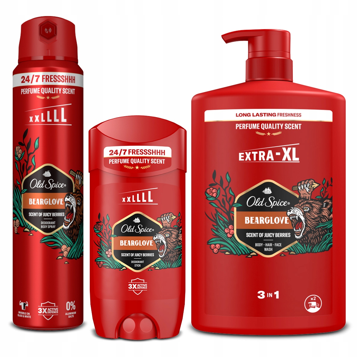 Zestaw Old Spice Bearglove XXL Sztyft 85ml Spray 250ml Żel 3w1 1000ml