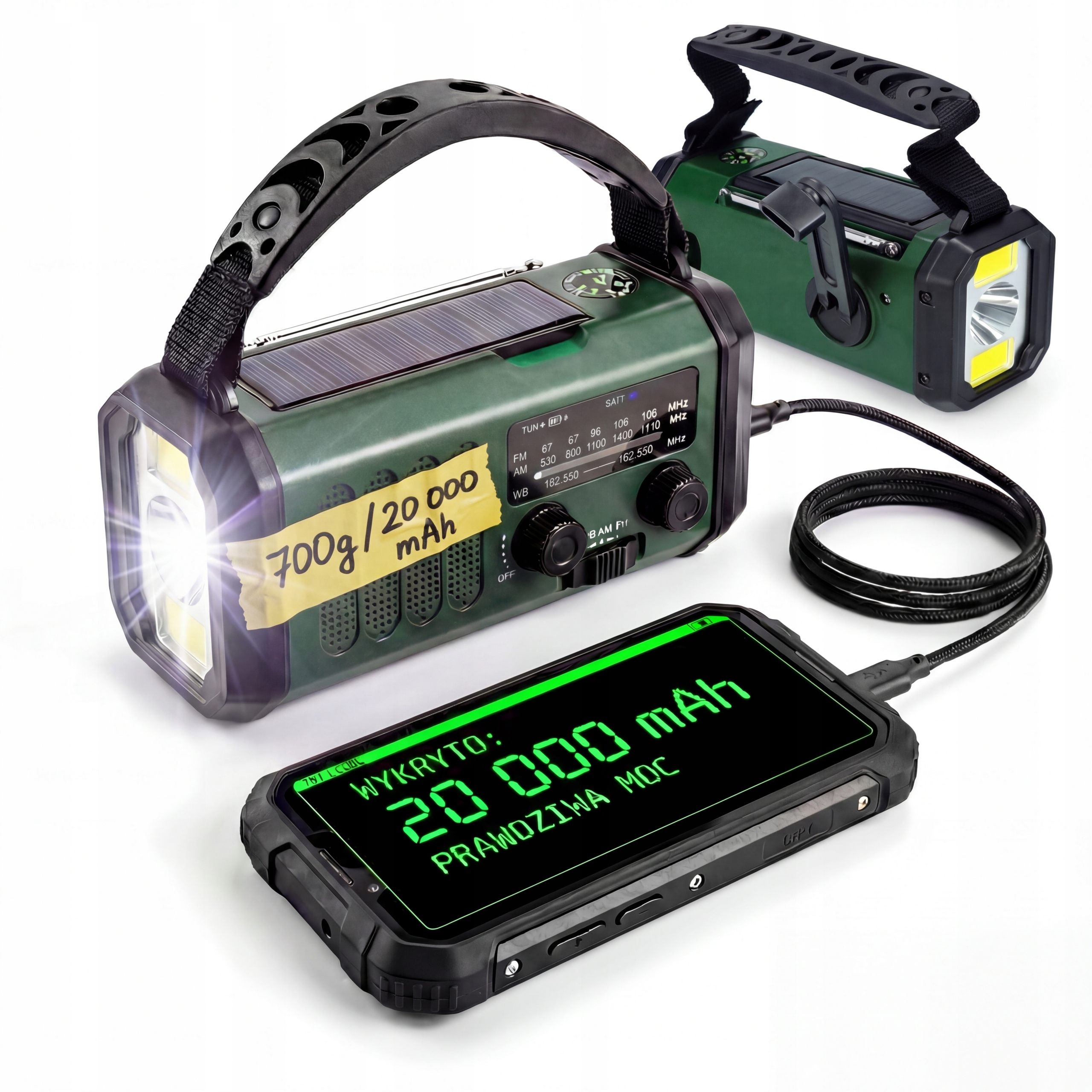 Přenosné Rádio Na Kliku 20000 mAh Solární Sos Stavební Svítilna Powerbank