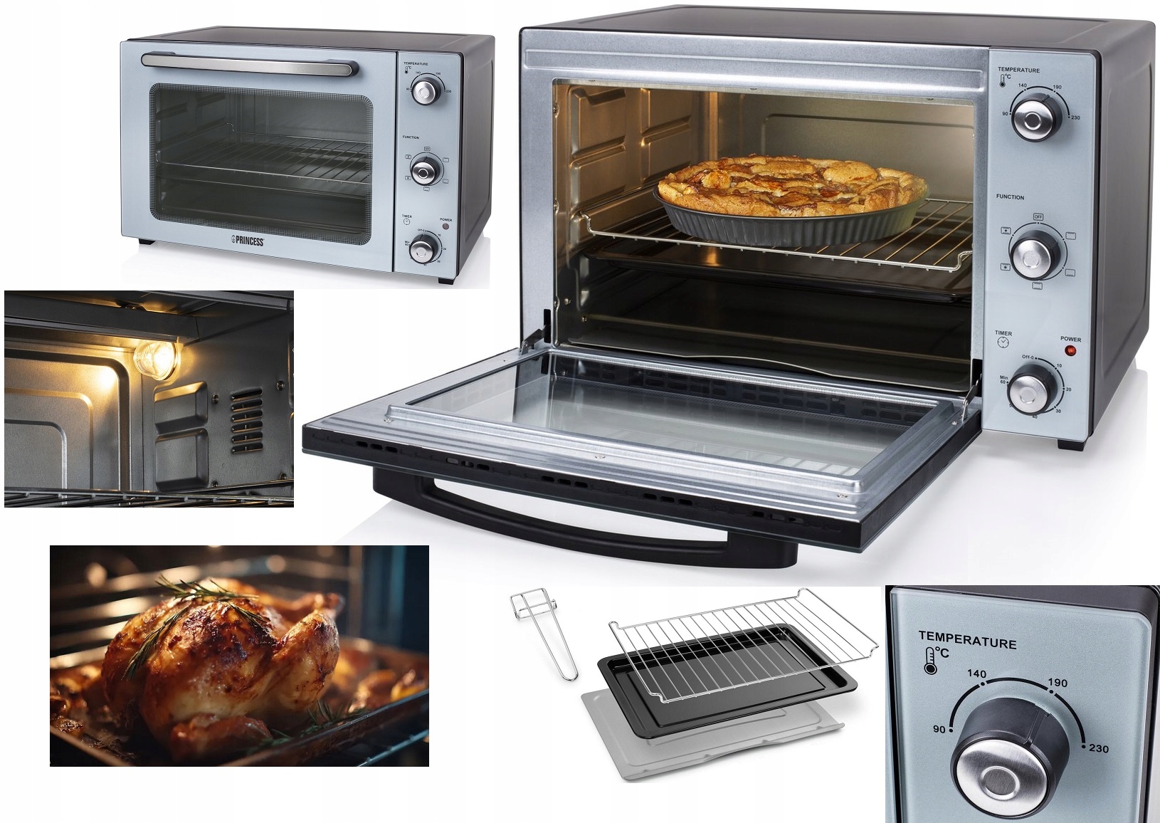 Velký Trouba 45L Dvojité Skleněné Dveře 1800W Termocirkulace příslušenství