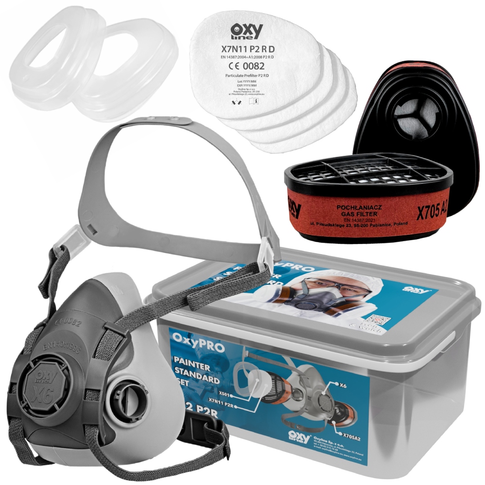 Zestaw Maska Półmaska Lakiernicza Pochłaniacz A2 Filtry Oxypro Kompletna