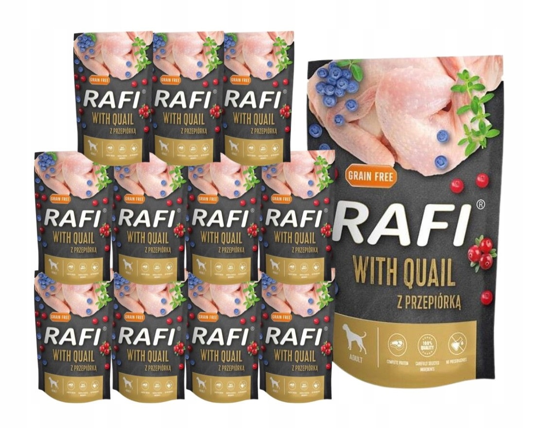 Levně Rafi vlhké krmivo pro psy s křepelkou, sáček 12 x 500 g Dolina Noteci