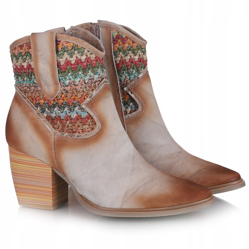 Dámské kovbojské boty Kotníkové Boty Maciejka 06810-29/00-1 ČERVENO-béžové Kůže Vel. 39