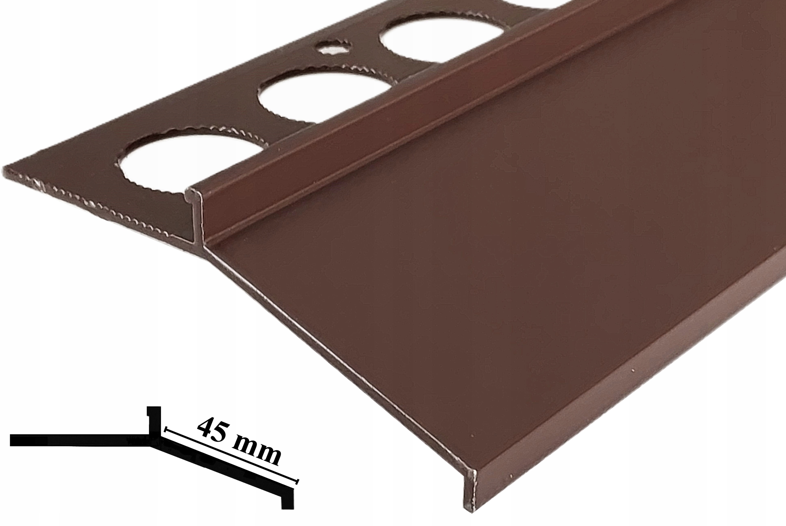 PROFIL balkonowy, tarasowy- OKAPNIK BRĄZ CZEKOLADOWY RAL 8017 DASZEK 45mm