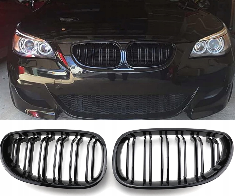 Maska Chladiče Ledvinky Atrapa pro Bmw E60 E61 2003-2010 Černý Lesk M5 Look