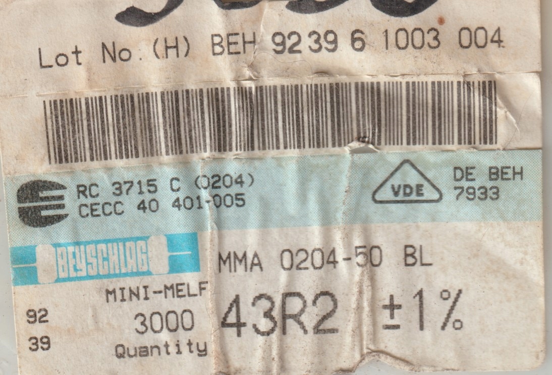 [100szt] 43R2 1% 50ppm rezystor Smd minimelf MMA0204 Beyschlag low noise