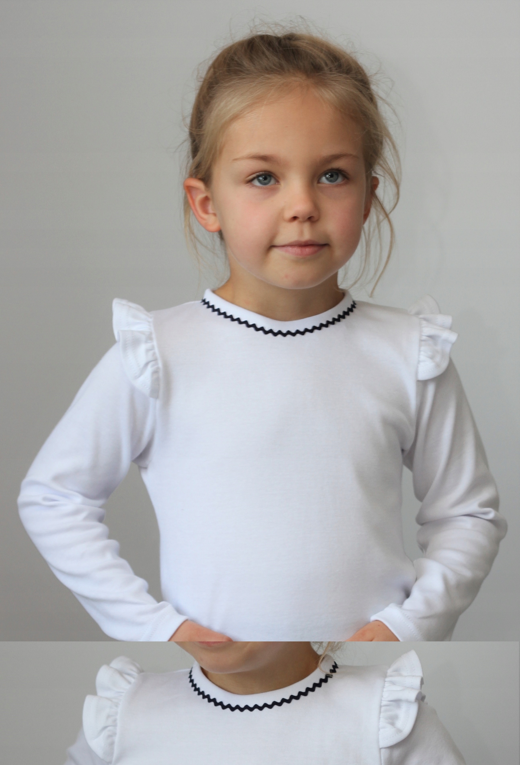 BLUZKA BIAŁA Z FALBANKĄ ROZ. 98 - KLAUDYNKA Materiał dominujący bawełna