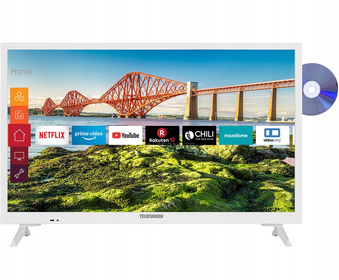 TELEWIIZOR SMART TV 24" DVD WiFi DVB-T2 HEVC BIAŁY