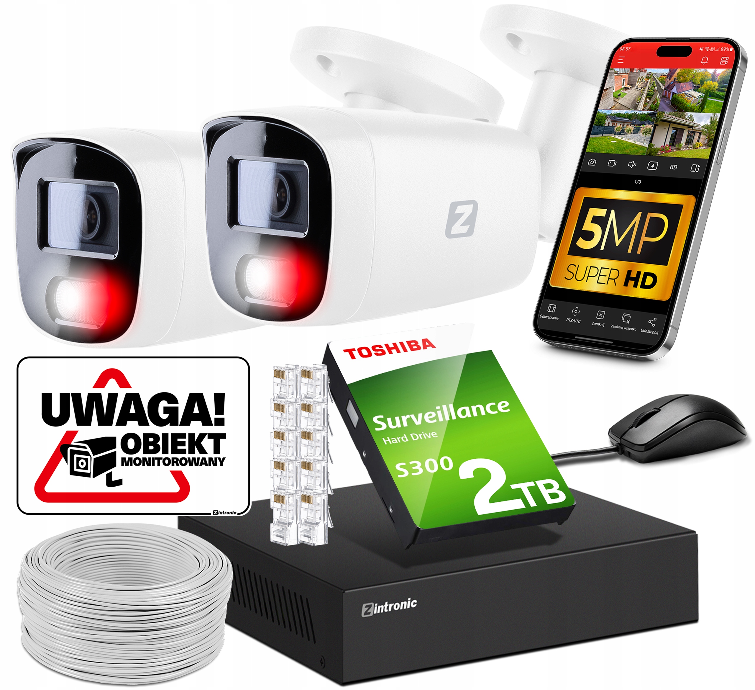 Sada Kamer Pro Monitorování 5MPX Ip Poe 2 Kamery 2TB Audio Detekce Lidí