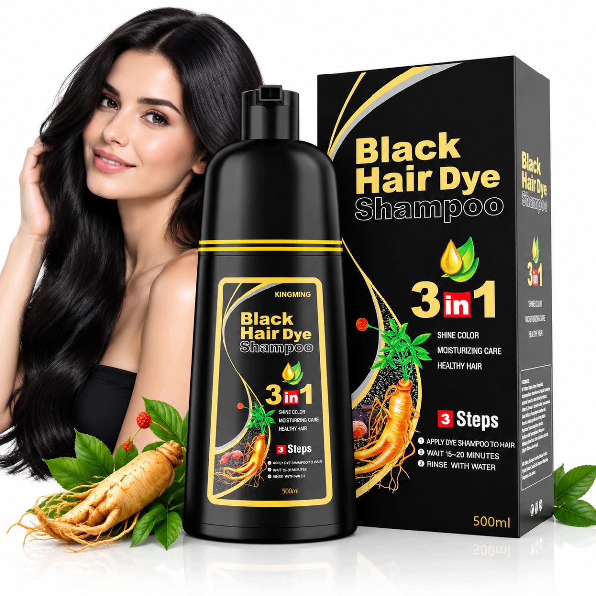 Koloryzujący Czarny Szampon do włosów Odsiwiacz 500ml Black HairDye