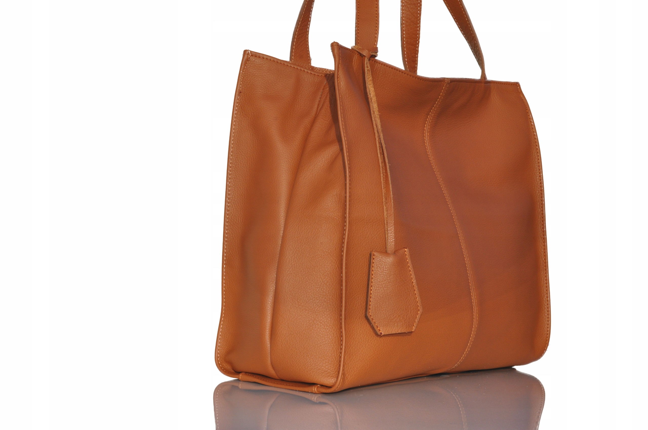 WŁOSKA TOREBKA SHOPPER SKÓRZANA NA RAMIĘ A4 RUDA Zapięcie zamek