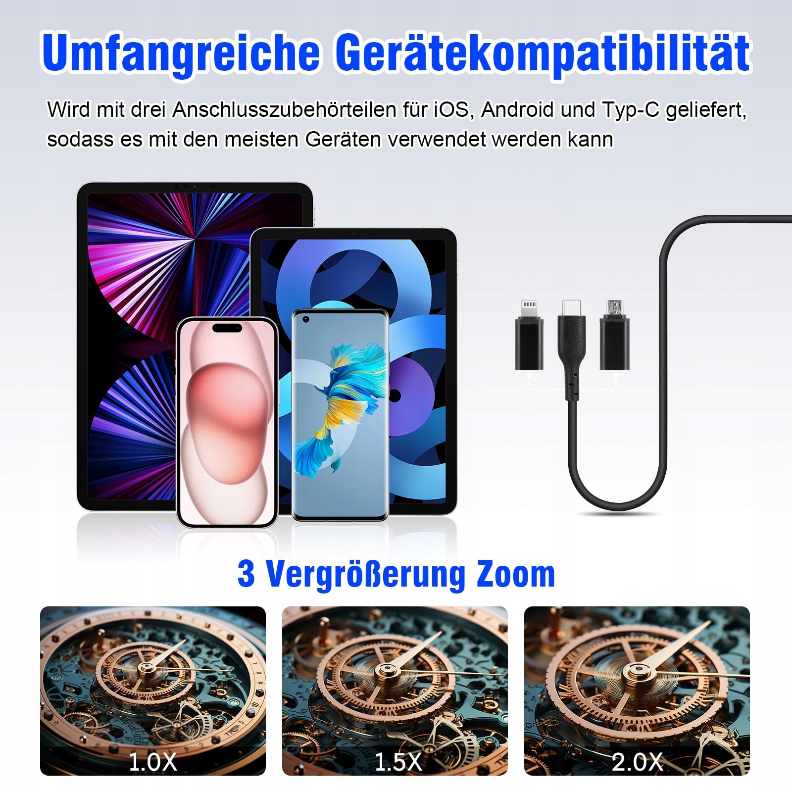 WADEO Kamera Endoskopowa Dualna 1920P HD LED IP67 Android iOS 5m — miniatura 7