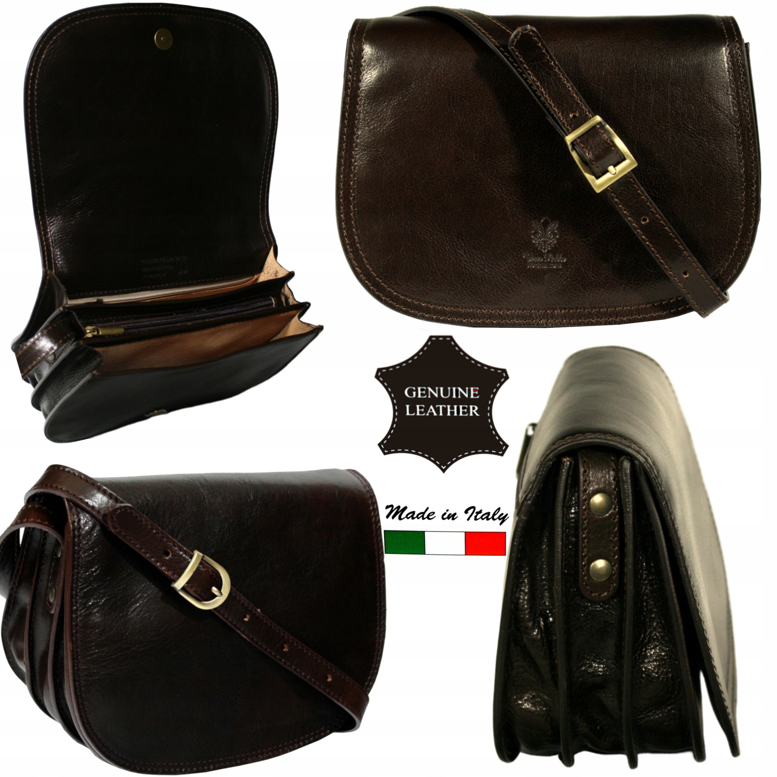 Dámská kožená kabelka malá italská kabelka přes rameno hnědá vintage