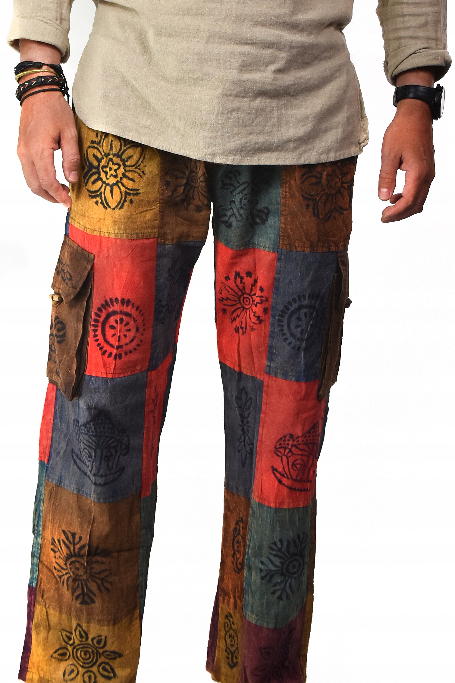 Barevné kalhoty z Nepálu Patchwork ve stylu Hippie