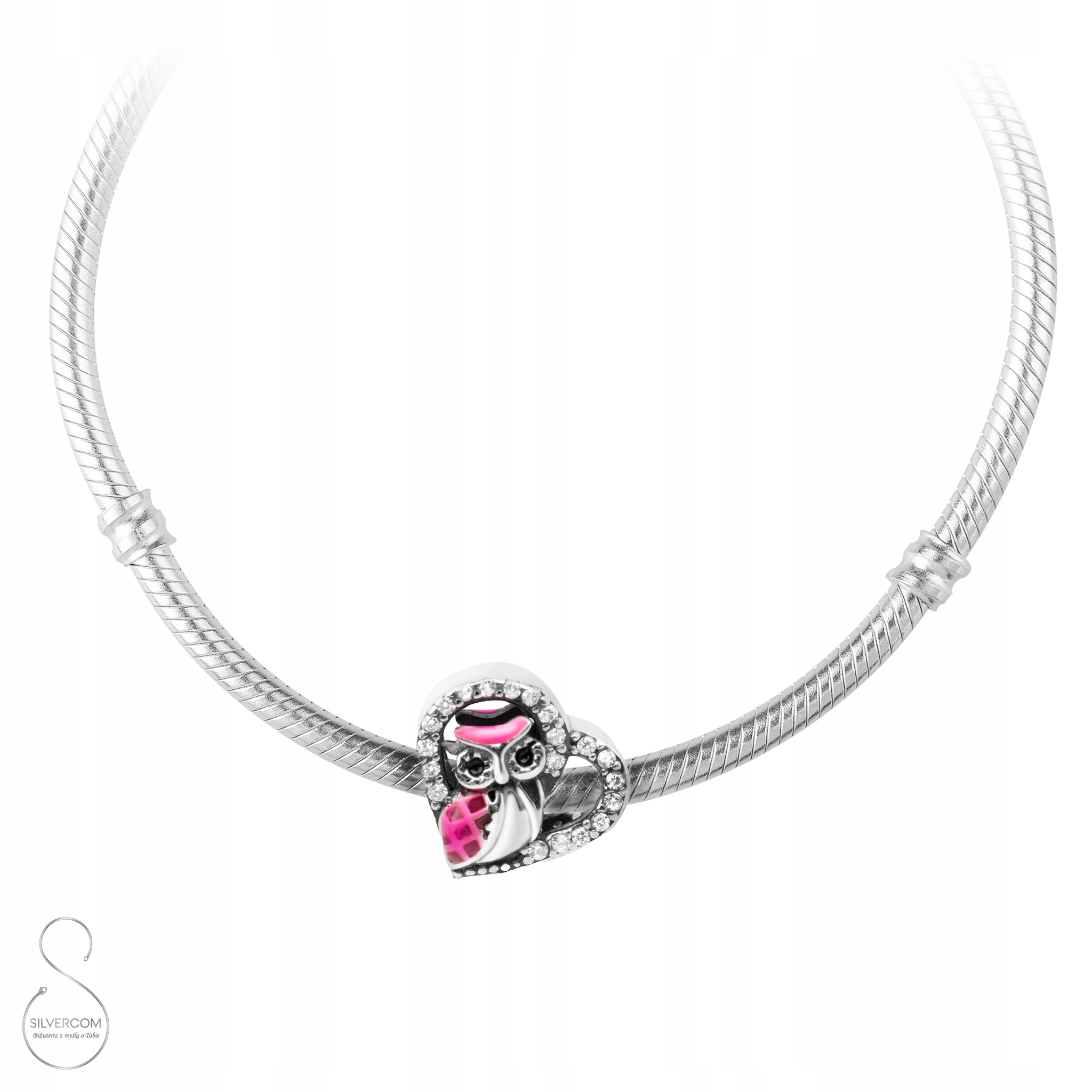 Stříbrný Přívěsek Sova Na Modulární Náramky Smalt Zirkony