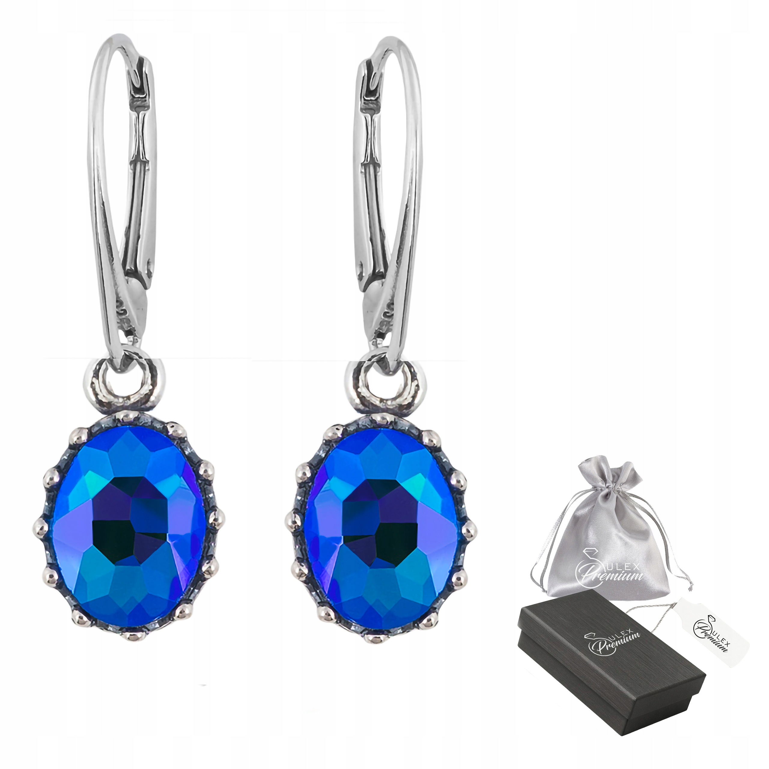 Stříbrné náušnice 925 Elegantní s lesklým safírovým krystalem Menší