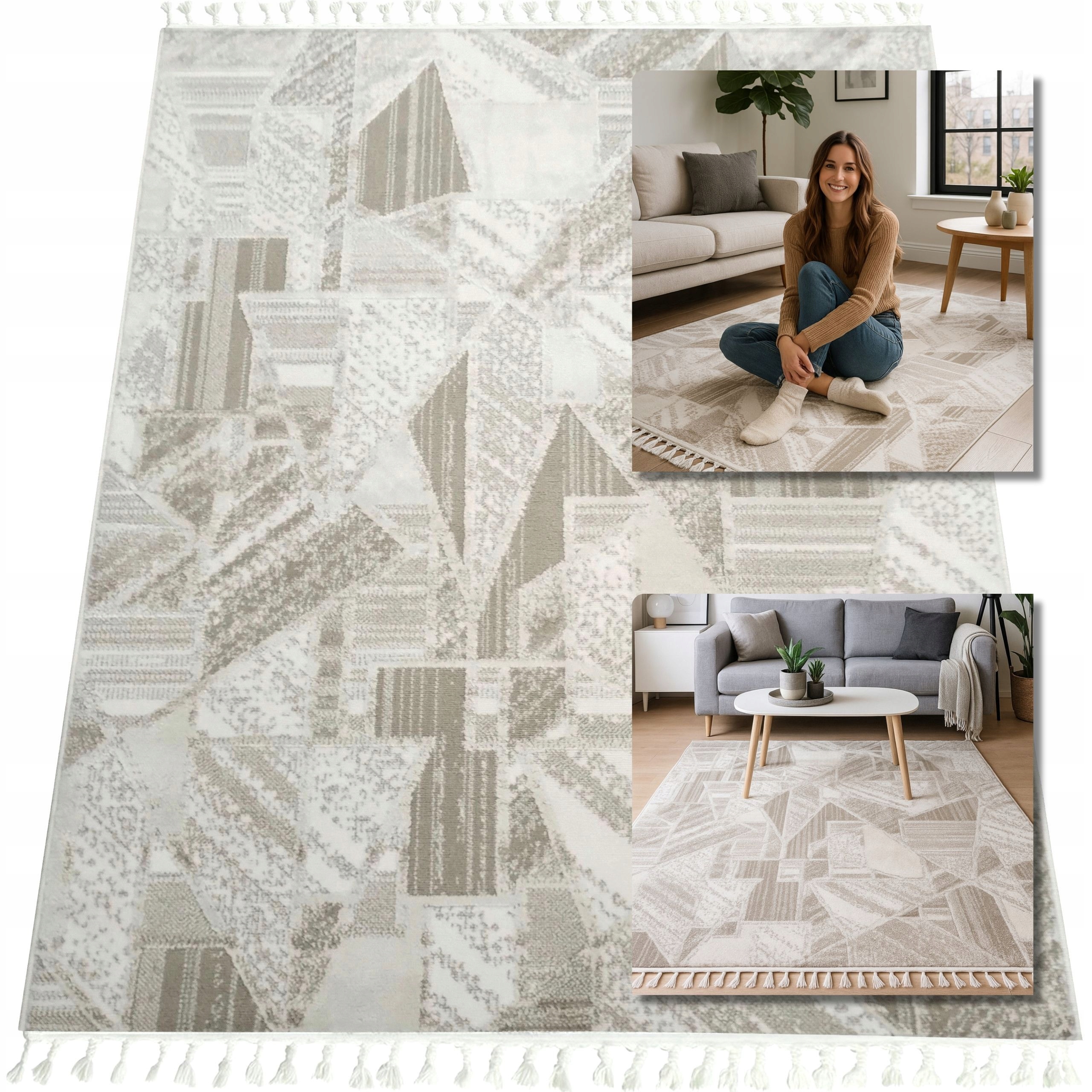 Béžový Turecký Koberec Shaggy Ankona Koberce Do Obývacího Pokoje Boho Loft 140x200